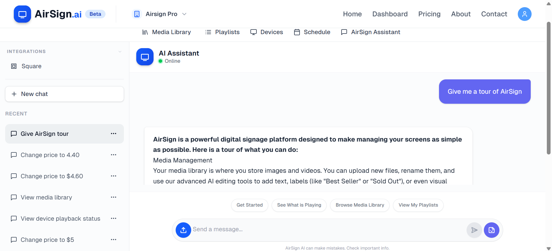 Managing screens with the AirSign AI assistant
